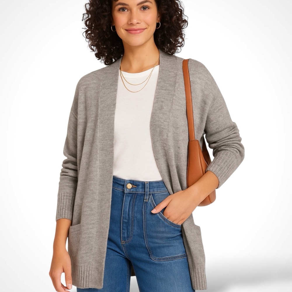 Caslon Open Front Longline Cardigan in Heather Grey